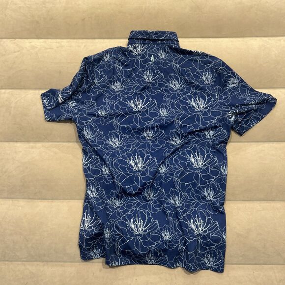 Johnnie O Mens Medium Blue Flower Floral Golf Polo Shirt Performance - Picture 6 of 7